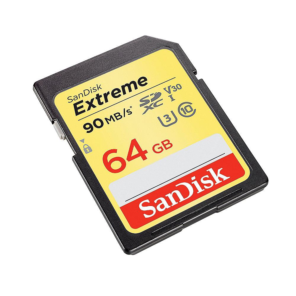 SanDisk Extreme 64 GB SDXC Speicherkarte (90 MB/s, Class 10, U3, V30), SanDisk, Extreme, 64, GB, SDXC, Speicherkarte, 90, MB/s, Class, 10, U3, V30,