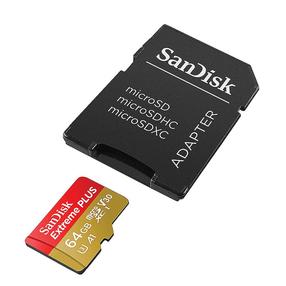 SanDisk Extreme Plus 64GB microSDXC Speicherkarte Kit 90 MB/s, Class 10, U3, A1, SanDisk, Extreme, Plus, 64GB, microSDXC, Speicherkarte, Kit, 90, MB/s, Class, 10, U3, A1