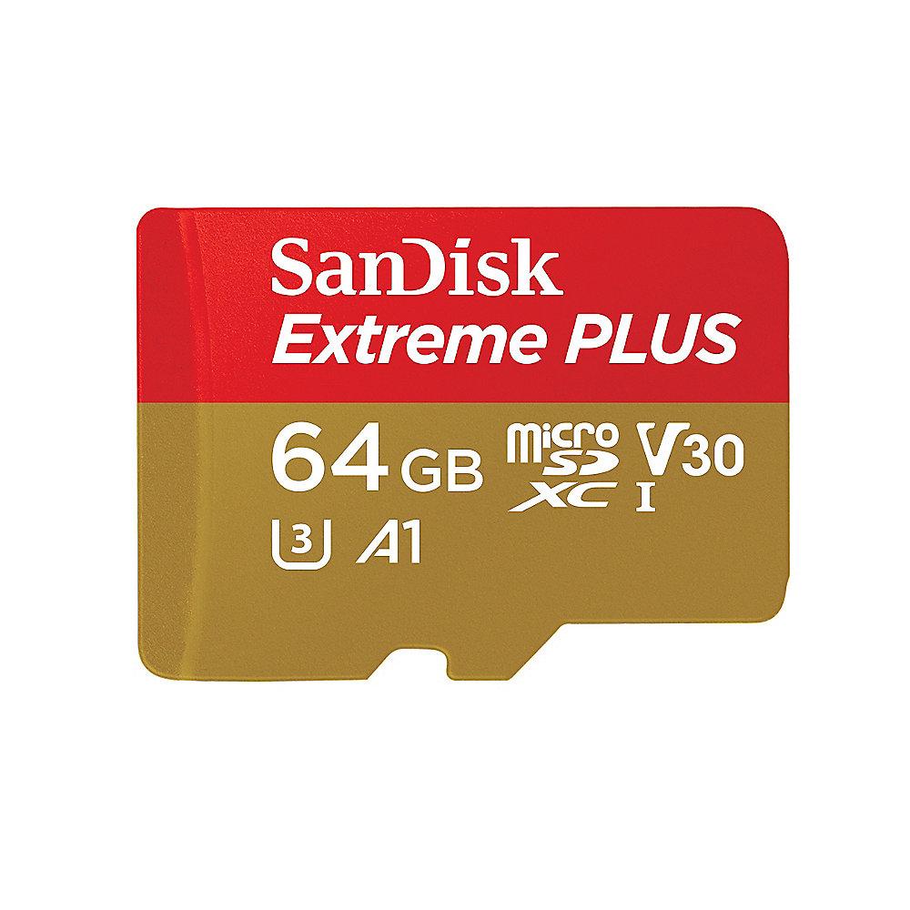SanDisk Extreme Plus 64GB microSDXC Speicherkarte Kit 90 MB/s, Class 10, U3, A1, SanDisk, Extreme, Plus, 64GB, microSDXC, Speicherkarte, Kit, 90, MB/s, Class, 10, U3, A1