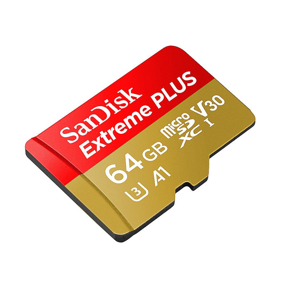 SanDisk Extreme Plus 64GB microSDXC Speicherkarte Kit 90 MB/s, Class 10, U3, A1, SanDisk, Extreme, Plus, 64GB, microSDXC, Speicherkarte, Kit, 90, MB/s, Class, 10, U3, A1