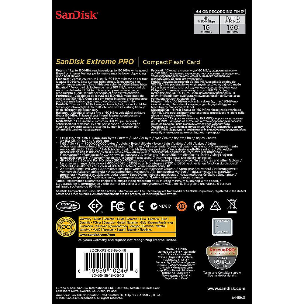 SanDisk Extreme Pro 64 GB CompactFlash Speicherkarte (160 MB/s)