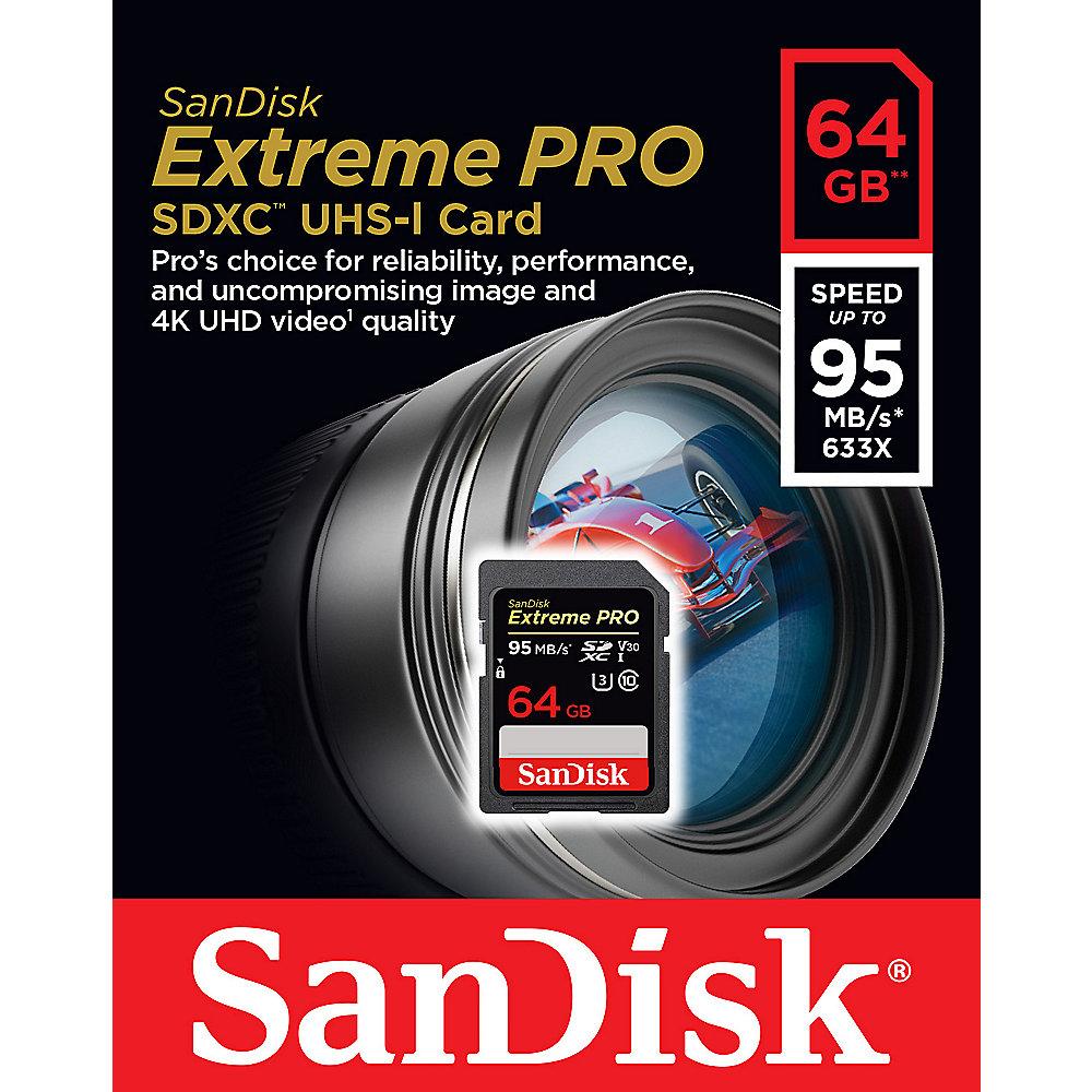 SanDisk Extreme Pro 64 GB SDXC Speicherkarte (95 MB/s, Class 10, U3, V30)