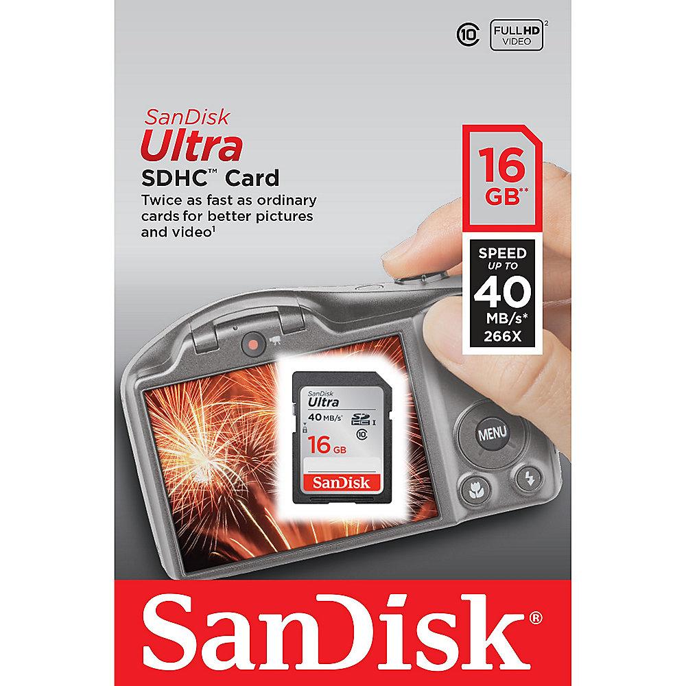 SanDisk Ultra 16 GB SDHC Speicherkarte (40 MB/s, Class 10, UHS-I)