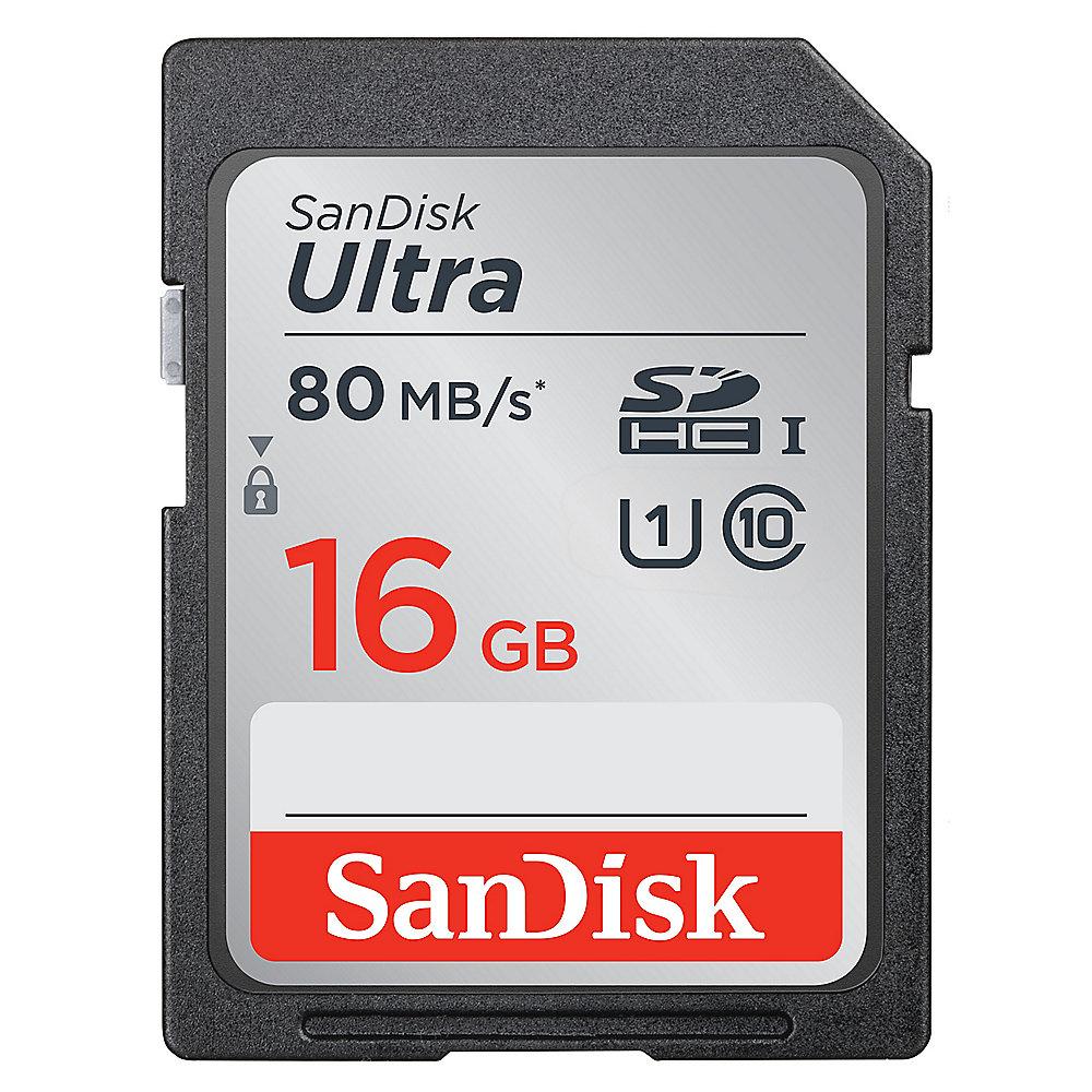 SanDisk Ultra 16 GB SDHC Speicherkarte (80 MB/s, Class 10, UHS-I)