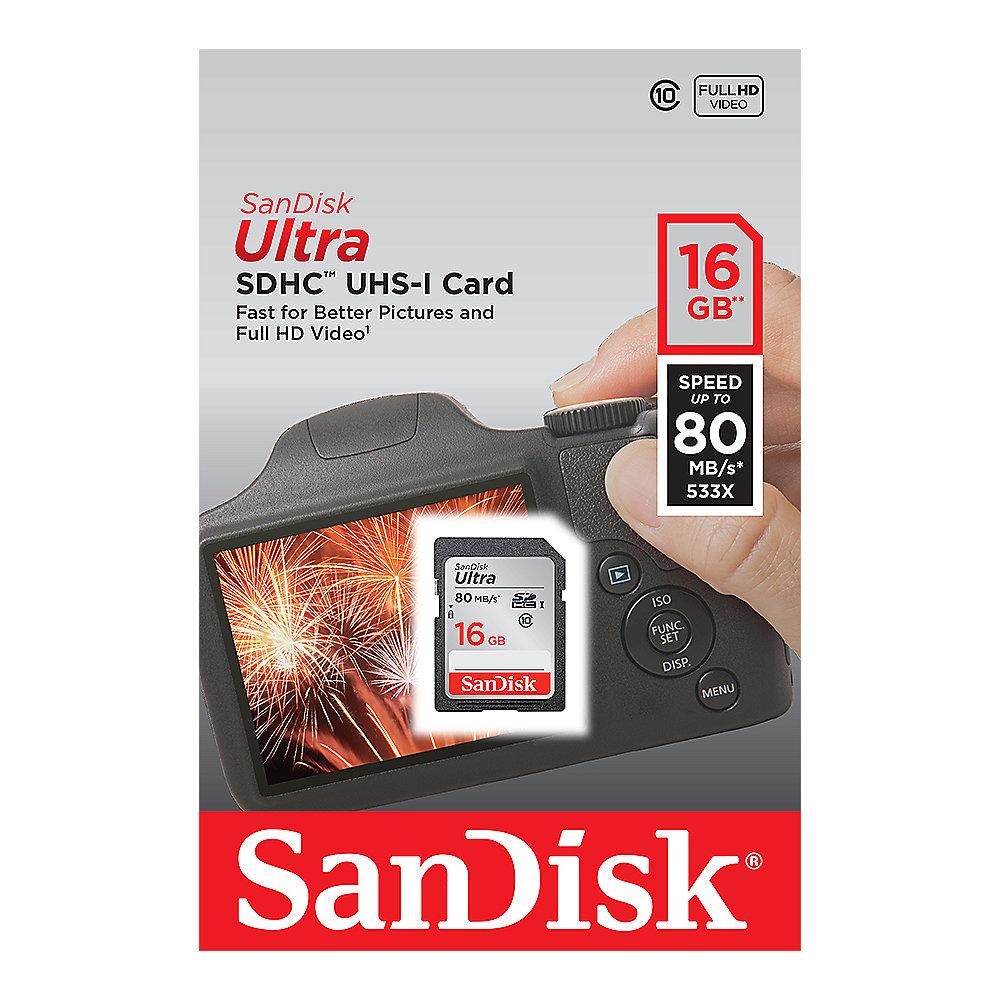 SanDisk Ultra 16 GB SDHC Speicherkarte (80 MB/s, Class 10, UHS-I), SanDisk, Ultra, 16, GB, SDHC, Speicherkarte, 80, MB/s, Class, 10, UHS-I,