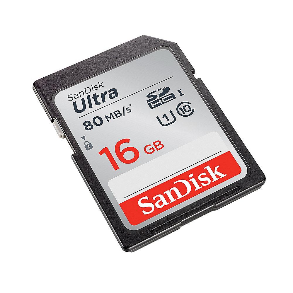 SanDisk Ultra 16 GB SDHC Speicherkarte (80 MB/s, Class 10, UHS-I)