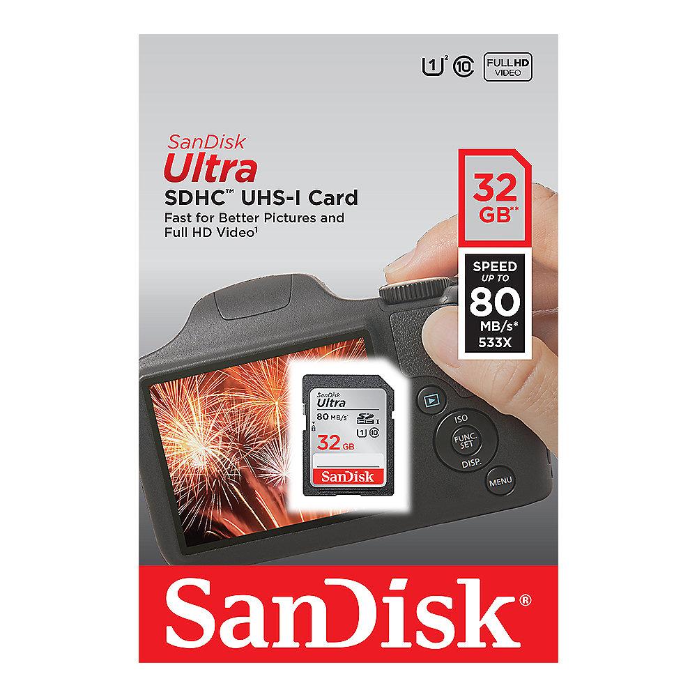 SanDisk Ultra 32 GB SDHC Speicherkarte (80 MB/s, Class 10, UHS-I)