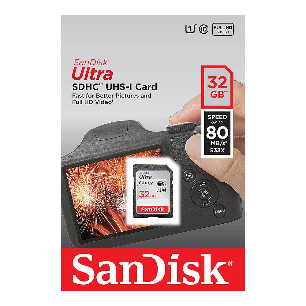 SanDisk Ultra 32 GB SDHC Speicherkarte (80 MB/s, Class 10, UHS-I), SanDisk, Ultra, 32, GB, SDHC, Speicherkarte, 80, MB/s, Class, 10, UHS-I,