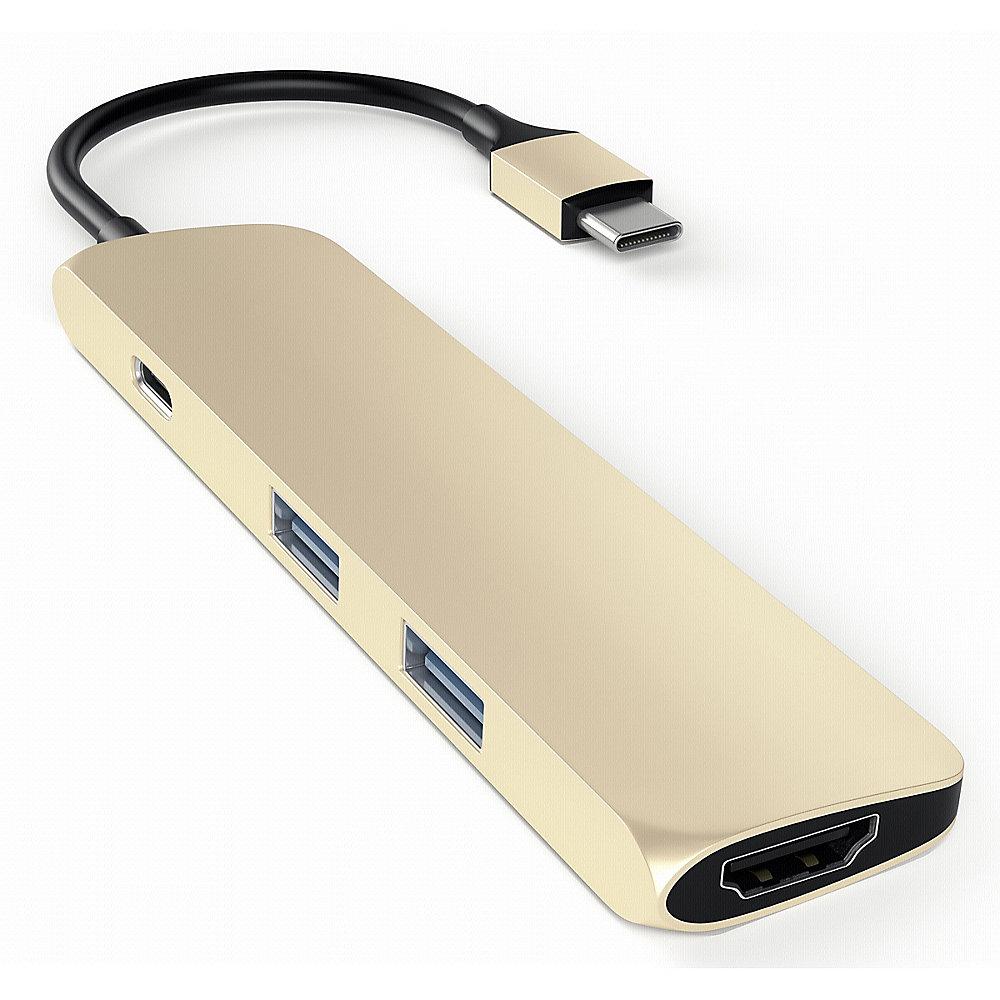 Satechi USB3.0 Typ C Stecker auf 1x HDMI 2x USB Typ A Hub Adapter gold, Satechi, USB3.0, Typ, C, Stecker, 1x, HDMI, 2x, USB, Typ, A, Hub, Adapter, gold