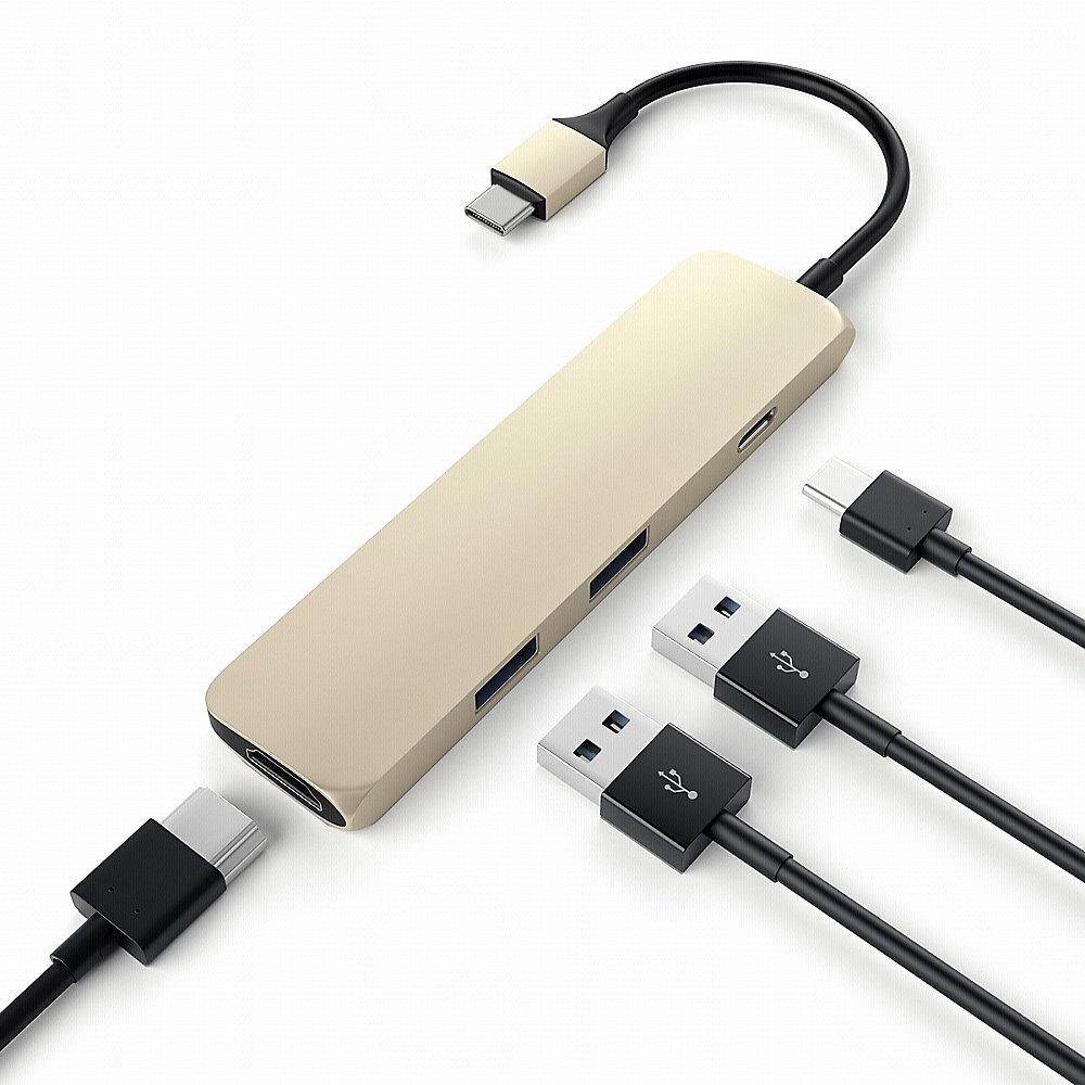 Satechi USB3.0 Typ C Stecker auf 1x HDMI 2x USB Typ A Hub Adapter gold, Satechi, USB3.0, Typ, C, Stecker, 1x, HDMI, 2x, USB, Typ, A, Hub, Adapter, gold