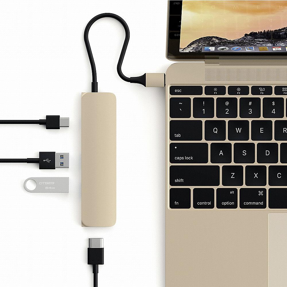 Satechi USB3.0 Typ C Stecker auf 1x HDMI 2x USB Typ A Hub Adapter gold, Satechi, USB3.0, Typ, C, Stecker, 1x, HDMI, 2x, USB, Typ, A, Hub, Adapter, gold