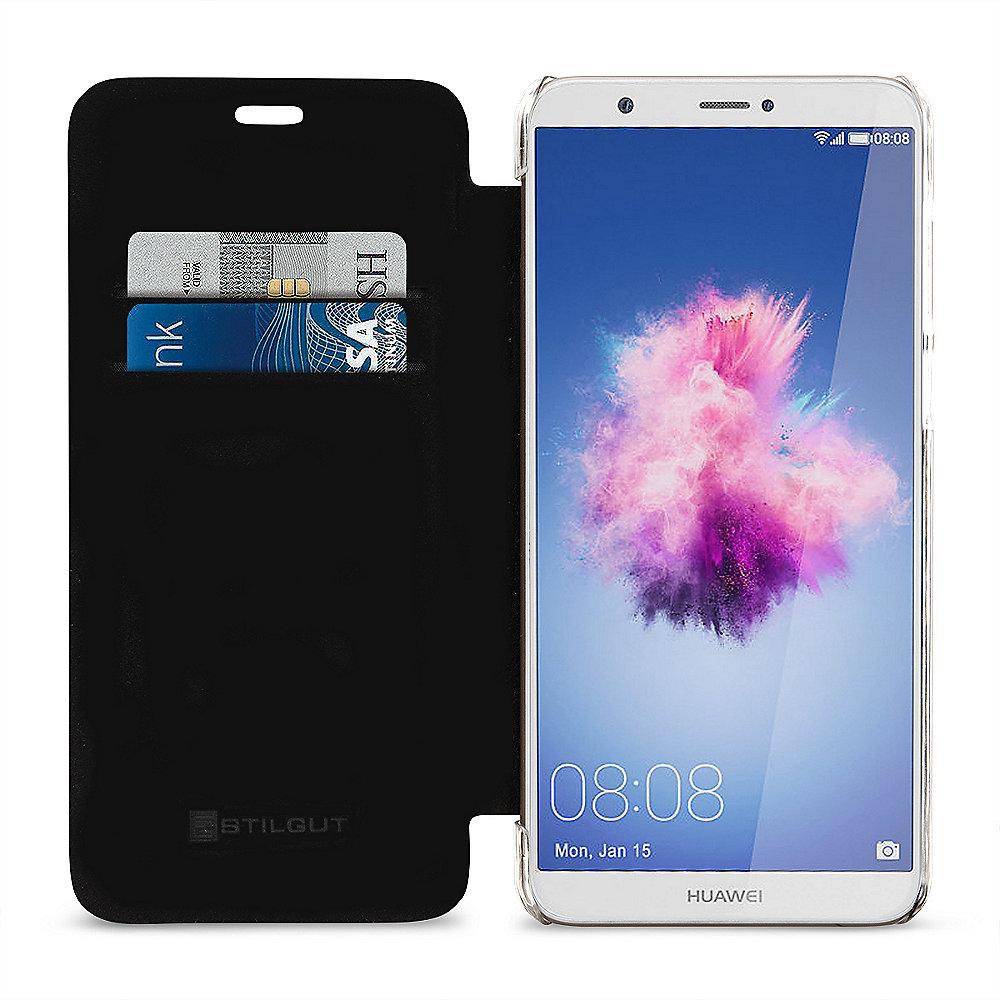 StilGut Book Type mit NFC/RFID Blocker für Huawei P Smart, schwarz/transparent