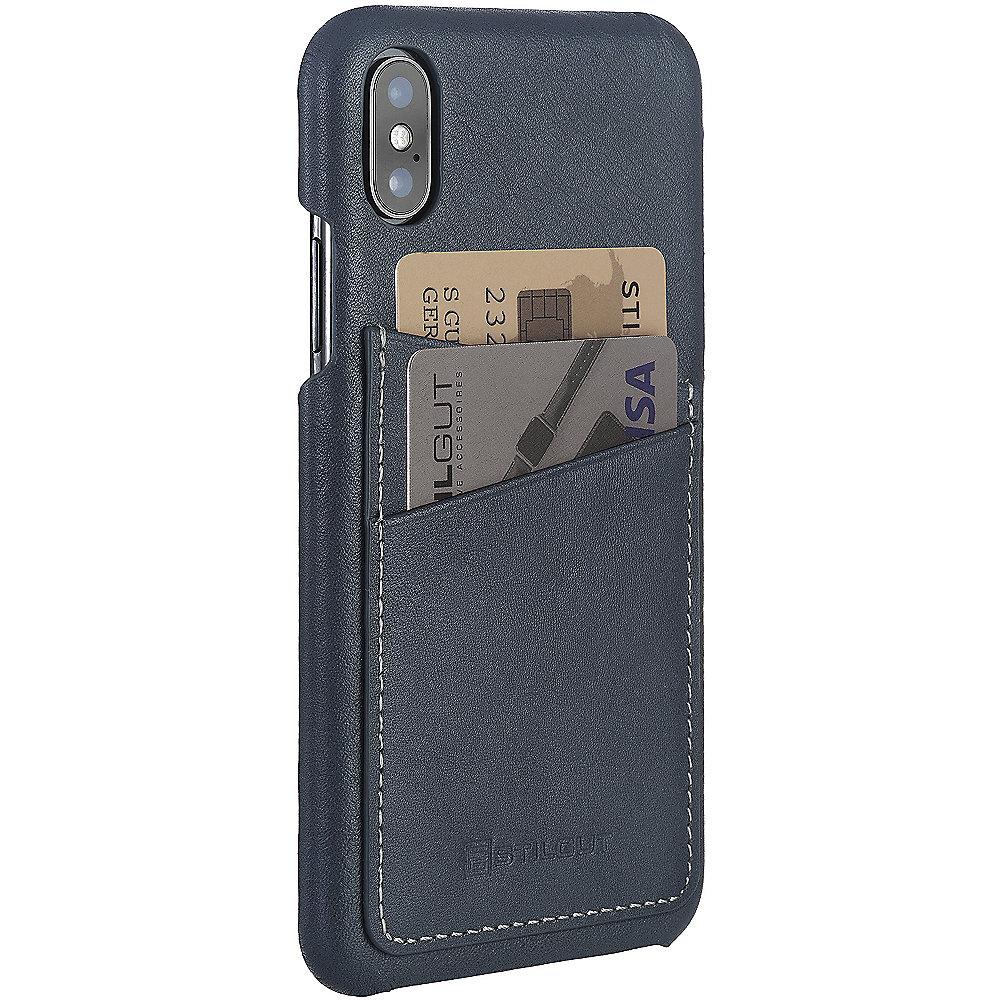 StilGut Cover mit Kartenfach für Apple iPhone X, graublau, StilGut, Cover, Kartenfach, Apple, iPhone, X, graublau