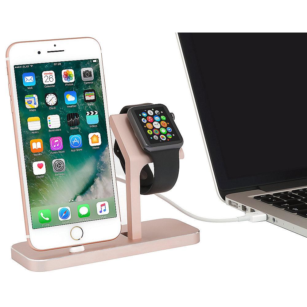 StilGut TwinDock für iPhone und Watch roségold