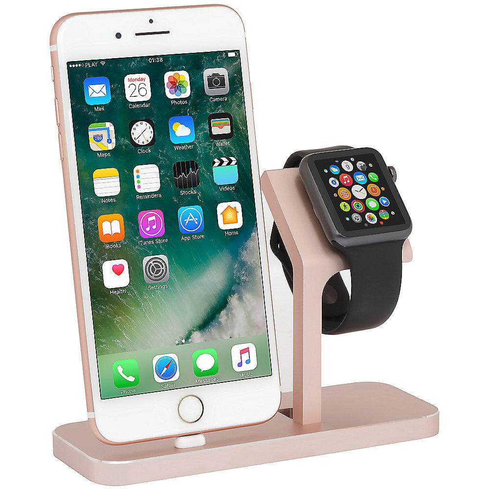 StilGut TwinDock für iPhone und Watch roségold, StilGut, TwinDock, iPhone, Watch, roségold