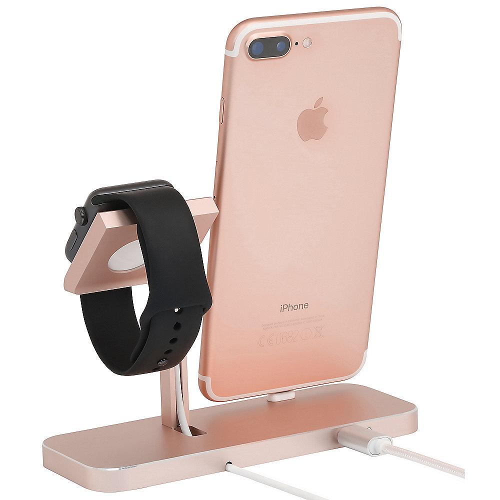 StilGut TwinDock für iPhone und Watch roségold, StilGut, TwinDock, iPhone, Watch, roségold