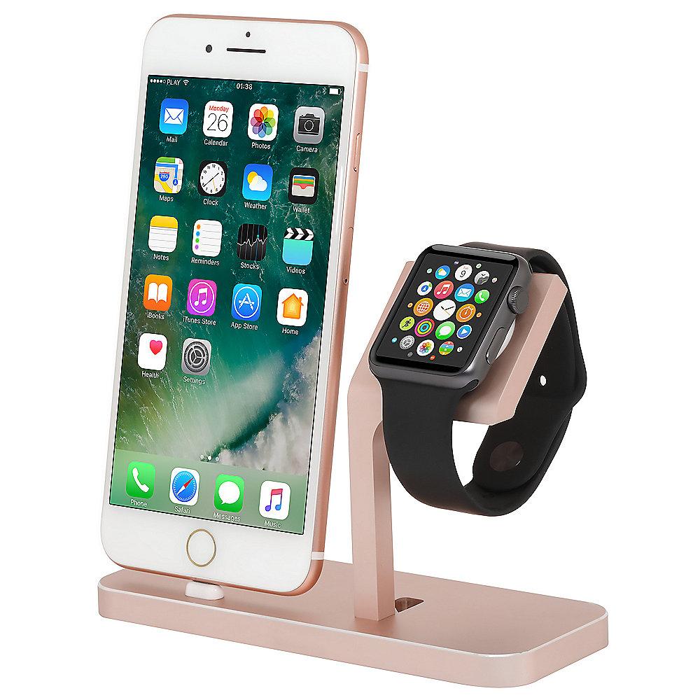 StilGut TwinDock für iPhone und Watch roségold, StilGut, TwinDock, iPhone, Watch, roségold