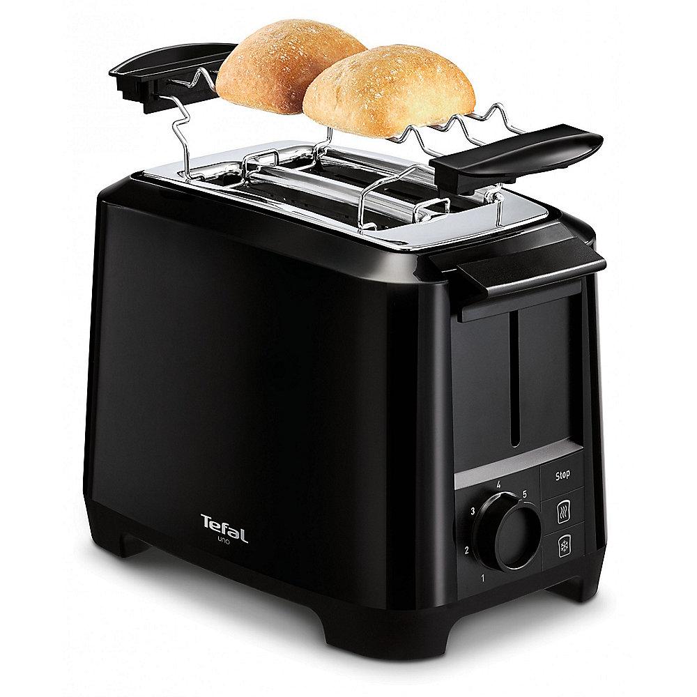 Tefal TT1408 Toaster Uno 2S 800W Schwarz mit Brötchenaufsatz, Tefal, TT1408, Toaster, Uno, 2S, 800W, Schwarz, Brötchenaufsatz