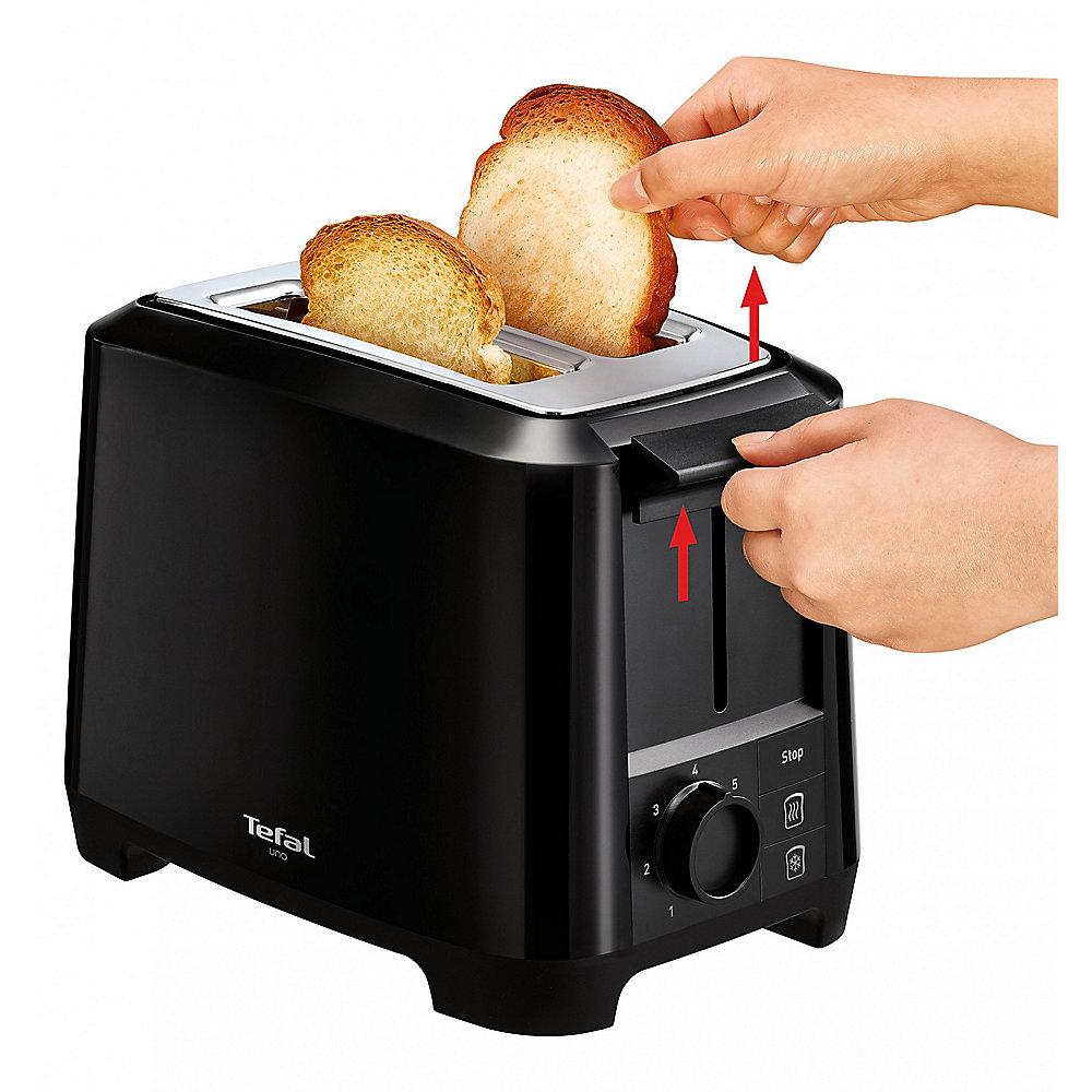 Tefal TT1408 Toaster Uno 2S 800W Schwarz mit Brötchenaufsatz