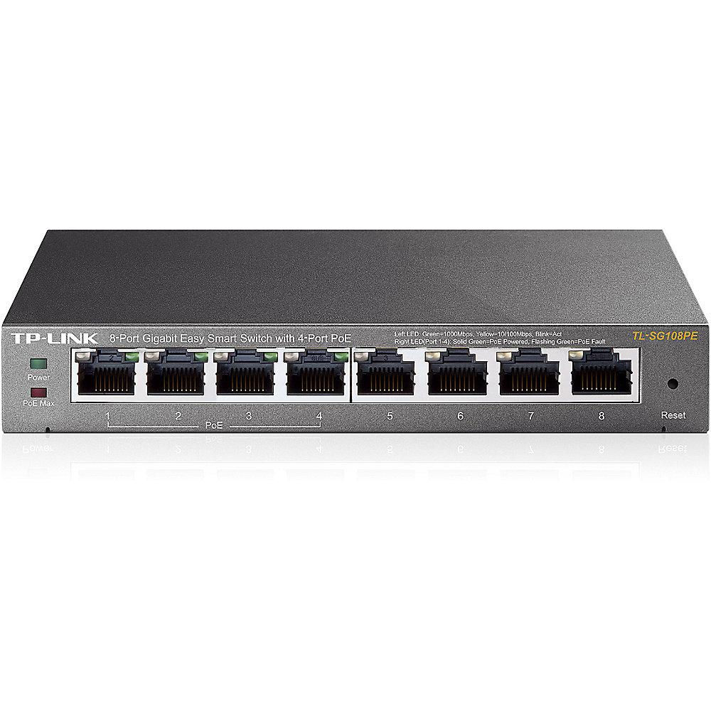 TP-LINK TL-SG108PE 8-Port Desktop Gigabit Easy Smart Switch mit 4x PoE IGMPv3, TP-LINK, TL-SG108PE, 8-Port, Desktop, Gigabit, Easy, Smart, Switch, 4x, PoE, IGMPv3