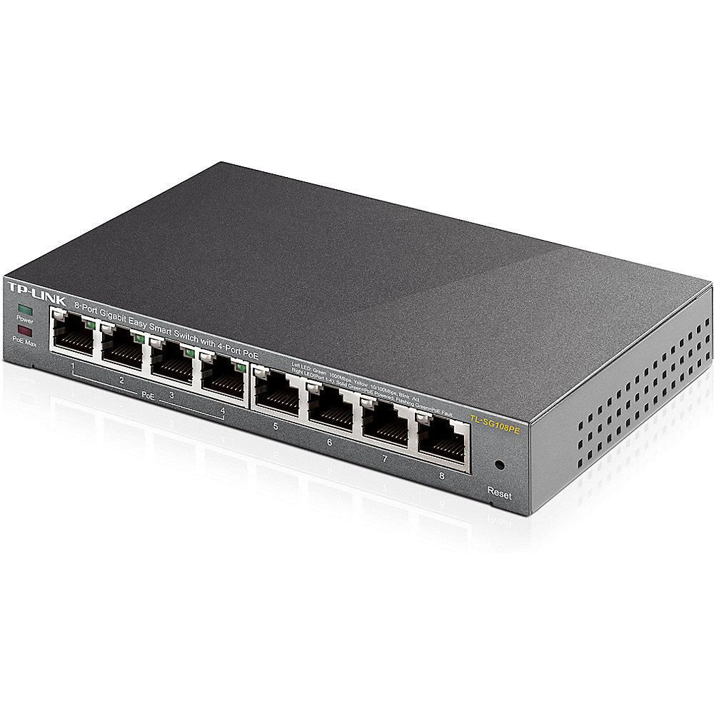 TP-LINK TL-SG108PE 8-Port Desktop Gigabit Easy Smart Switch mit 4x PoE IGMPv3, TP-LINK, TL-SG108PE, 8-Port, Desktop, Gigabit, Easy, Smart, Switch, 4x, PoE, IGMPv3