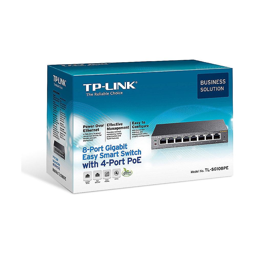 TP-LINK TL-SG108PE 8-Port Desktop Gigabit Easy Smart Switch mit 4x PoE IGMPv3, TP-LINK, TL-SG108PE, 8-Port, Desktop, Gigabit, Easy, Smart, Switch, 4x, PoE, IGMPv3