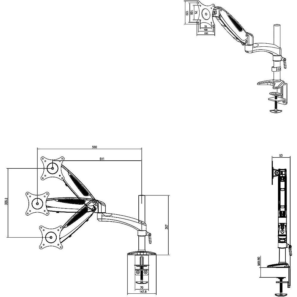 V7 DM3GSA-1E Professional Gas Spring Desktop Mount, V7, DM3GSA-1E, Professional, Gas, Spring, Desktop, Mount