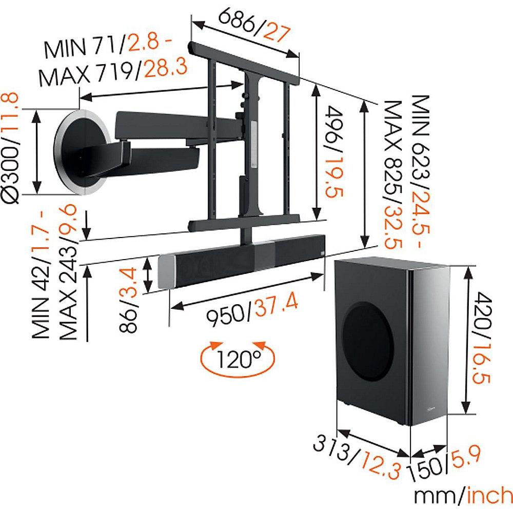 Vogels NEXT 8365 Wandhalterung mit Soundbar und Subwoofer