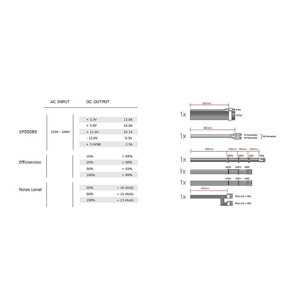 XILENCE Performance X Netzteil 550 Watt ATX 2.4 80 Plus 120mm Lüfter, XILENCE, Performance, X, Netzteil, 550, Watt, ATX, 2.4, 80, Plus, 120mm, Lüfter