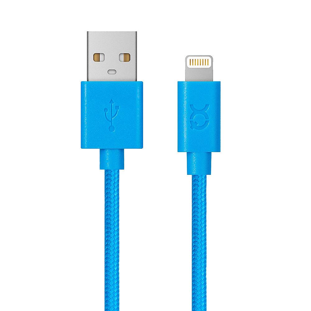 xqisit Charge & Sync Cotton Lightning/USB-Kabel 1,8m blau, xqisit, Charge, &, Sync, Cotton, Lightning/USB-Kabel, 1,8m, blau