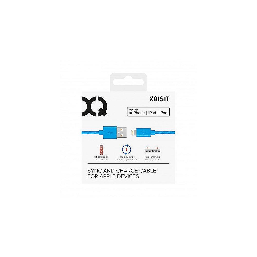 xqisit Charge & Sync Cotton Lightning/USB-Kabel 1,8m blau