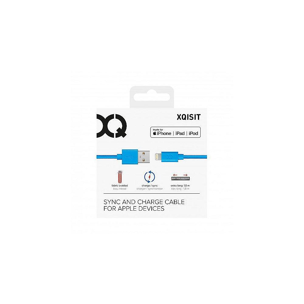 xqisit Charge & Sync Cotton Lightning/USB-Kabel 1,8m blau, xqisit, Charge, &, Sync, Cotton, Lightning/USB-Kabel, 1,8m, blau