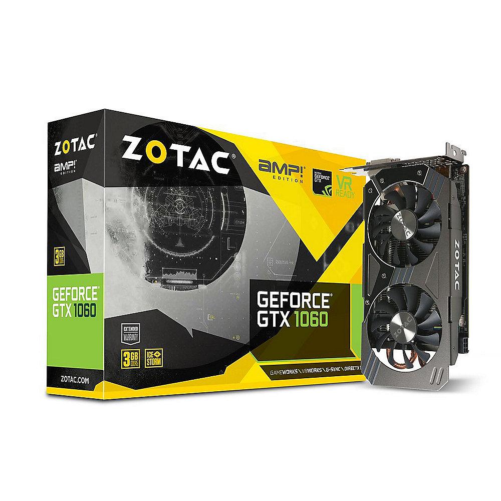 Zotac GeForce GTX 1060 AMP! Edition 3GB GDDR5 Grafikkarte DVI/HDMI/3xDP, Zotac, GeForce, GTX, 1060, AMP!, Edition, 3GB, GDDR5, Grafikkarte, DVI/HDMI/3xDP