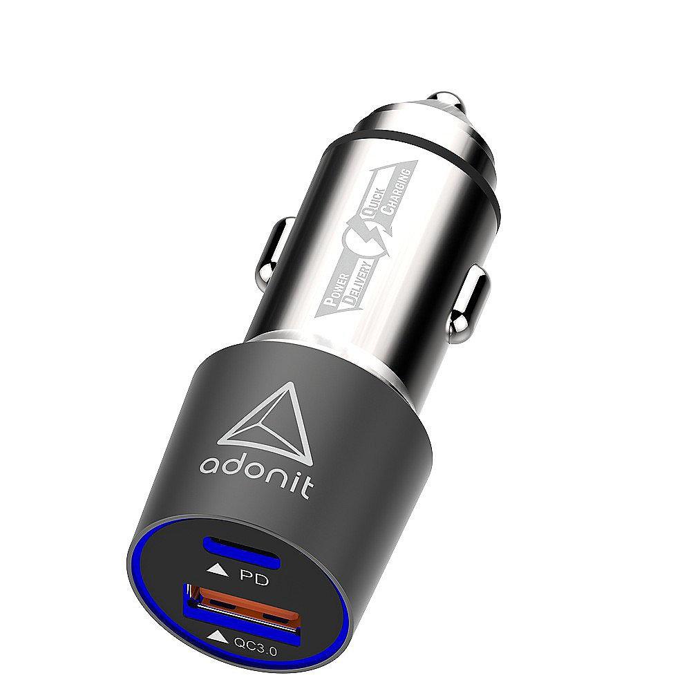 Adonit ADFCC Kfz-Ladegerät USB-C PD & USB-A QC 3.0 48W silb./grau