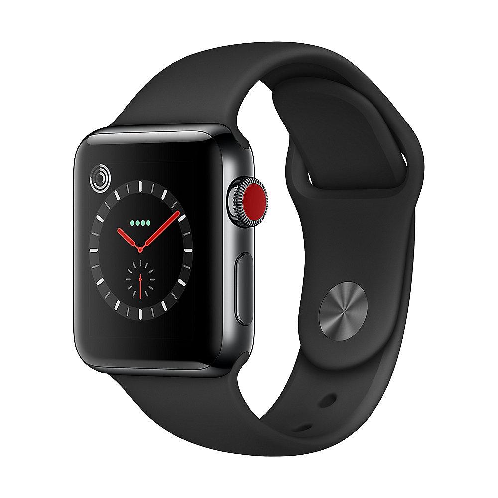 Apple Watch Series 3 LTE 38mm Edelstahlgehäuse SpaceSchwarz Sportarmband Schwarz