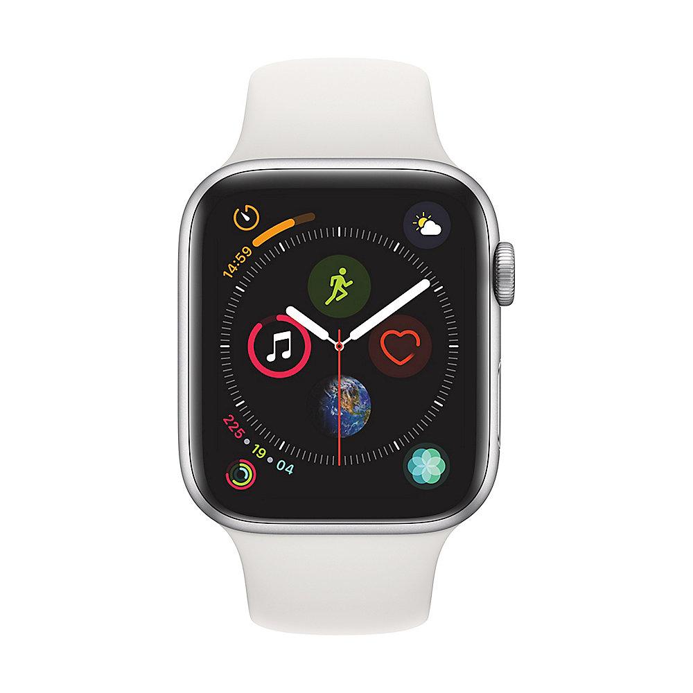 Apple Watch Series 4 GPS 44mm Aluminiumgehäuse Silber mit Sportarmband Weiß