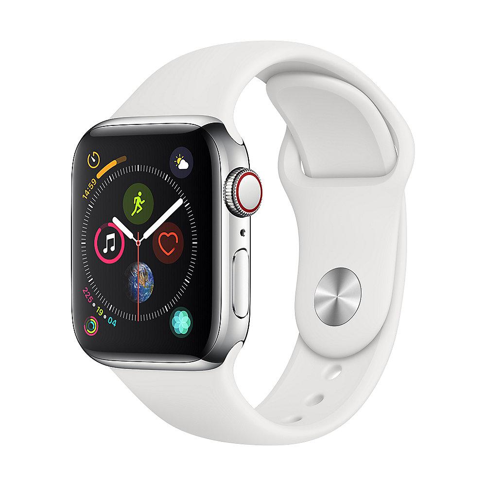 Apple Watch Series 4 LTE 40mm Edelstahlgehäuse mit Sportarmband Weiß, Apple, Watch, Series, 4, LTE, 40mm, Edelstahlgehäuse, Sportarmband, Weiß