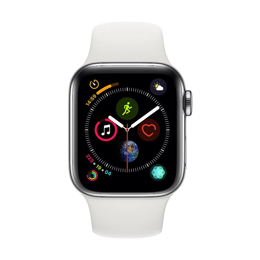 Apple Watch Series 4 LTE 40mm Edelstahlgehäuse mit Sportarmband Weiß, Apple, Watch, Series, 4, LTE, 40mm, Edelstahlgehäuse, Sportarmband, Weiß