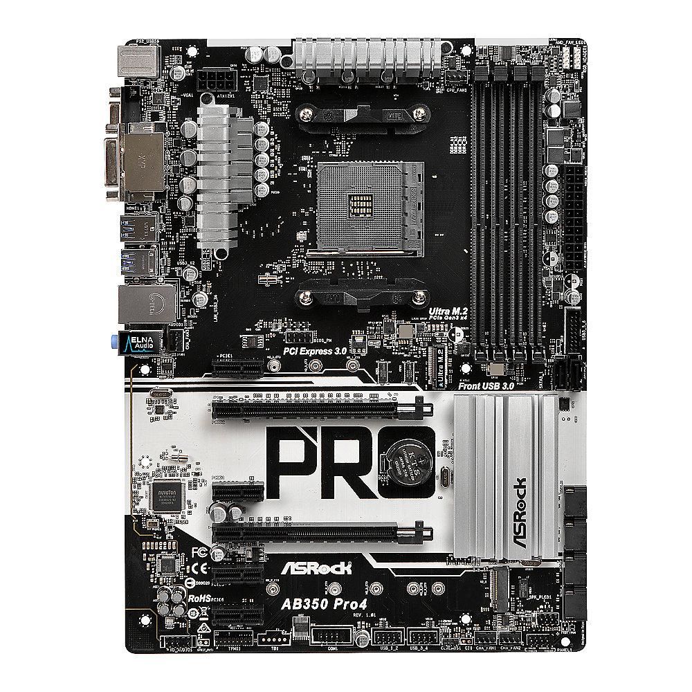 ASRock AB350 Pro4 AM4 ATX MainboardVGA/DVI/HDMI/M.2/SATAIII/USB3.0