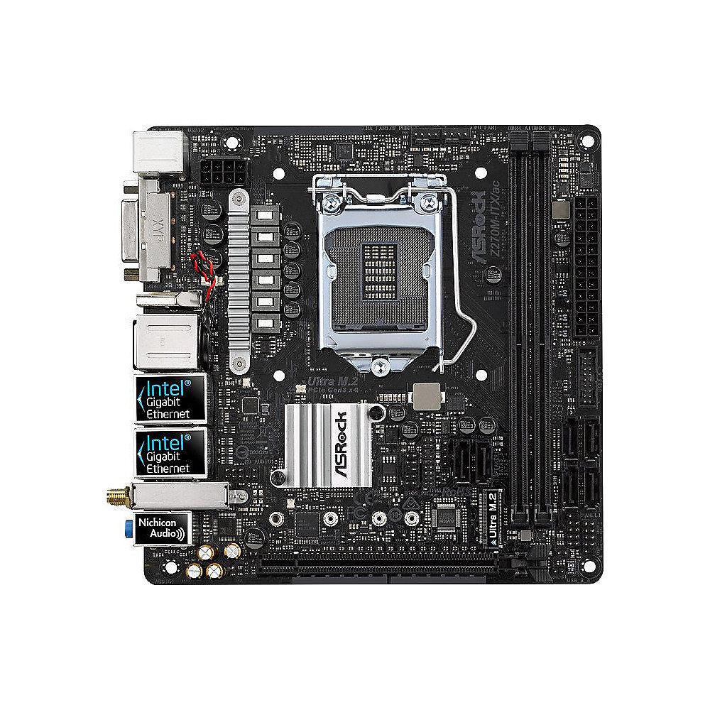 ASRock Z270M-ITX/ac mITX Mainboard Sockel 1151 USB3.0/M.2/2xHDMI/DVI/2xGb-LAN, ASRock, Z270M-ITX/ac, mITX, Mainboard, Sockel, 1151, USB3.0/M.2/2xHDMI/DVI/2xGb-LAN