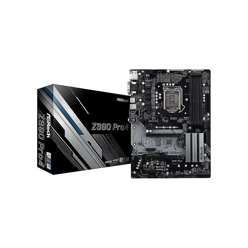 ASRock Z390 Pro4 ATX Mainboard Sockel 1151 2xM.2/DVI/HDMI/VGA/USB3.1(A C)