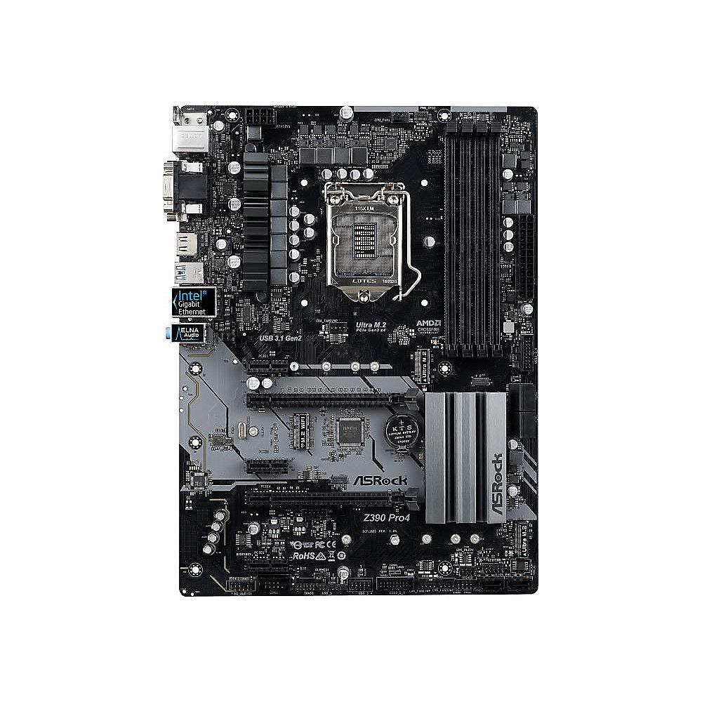 ASRock Z390 Pro4 ATX Mainboard Sockel 1151 2xM.2/DVI/HDMI/VGA/USB3.1(A C), ASRock, Z390, Pro4, ATX, Mainboard, Sockel, 1151, 2xM.2/DVI/HDMI/VGA/USB3.1, A, C,