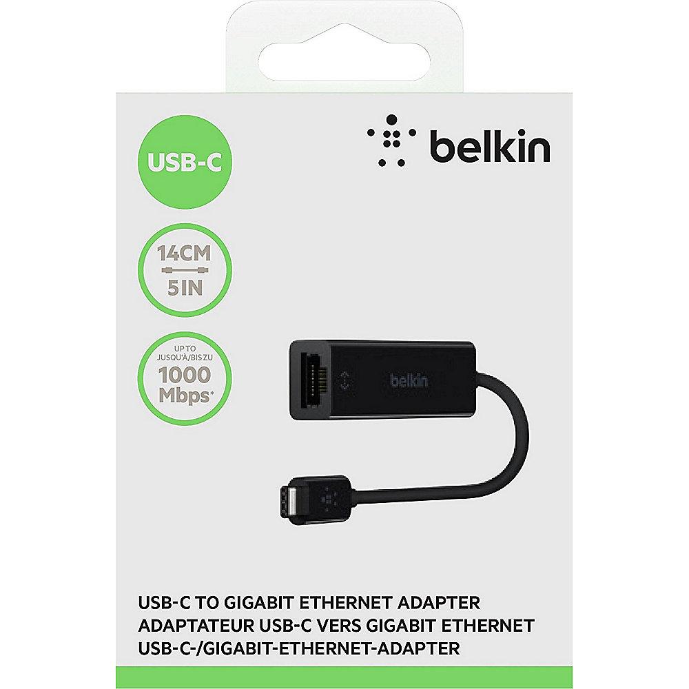 Belkin USB-C auf Gigabit-Ethernet-Adapter (15cm) schwarz, Belkin, USB-C, Gigabit-Ethernet-Adapter, 15cm, schwarz