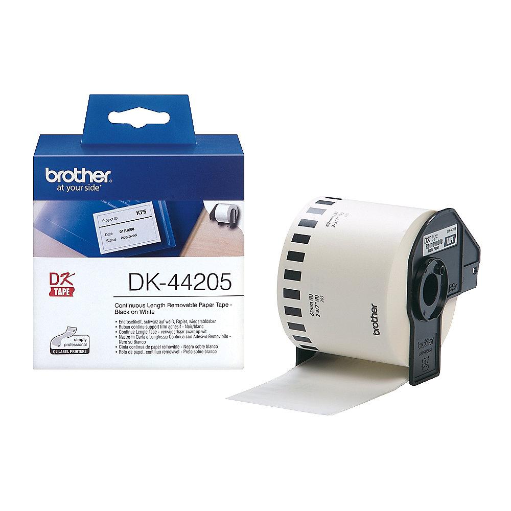 Brother DK44205 wieder ablösbare Klebe-Etiketten, Papier, 62mm x 30,48m