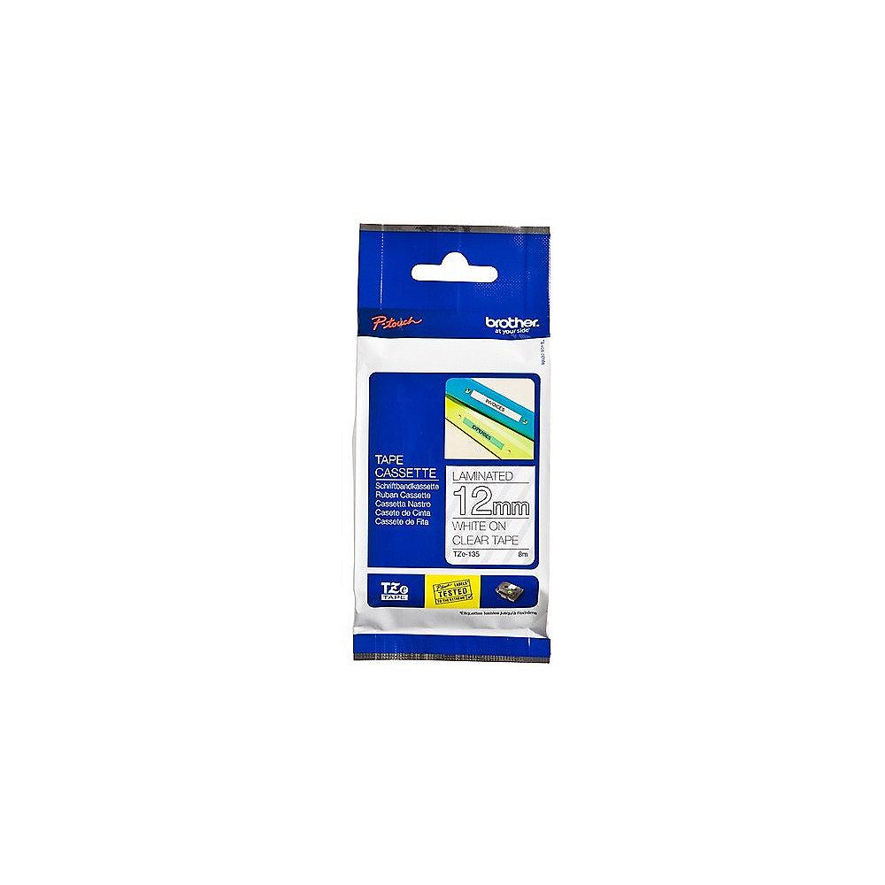 Brother TZe-135 Schriftband weiss auf farblos 12mm x 8m P-touch selbstklebend