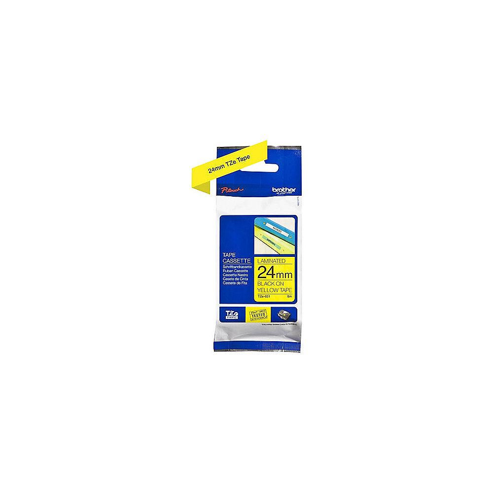 Brother TZe-651 Schriftband  schwarz auf gelb, 24mm x 8m, selbstklebend