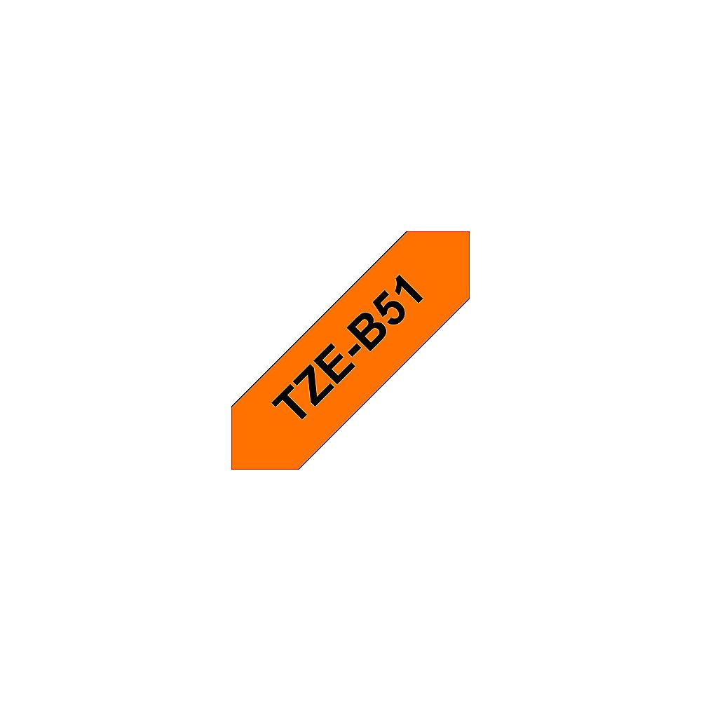 Brother TZe-B51 Schriftband stark klebend 24mm x 5m schwarz auf orange laminiert, Brother, TZe-B51, Schriftband, stark, klebend, 24mm, x, 5m, schwarz, orange, laminiert