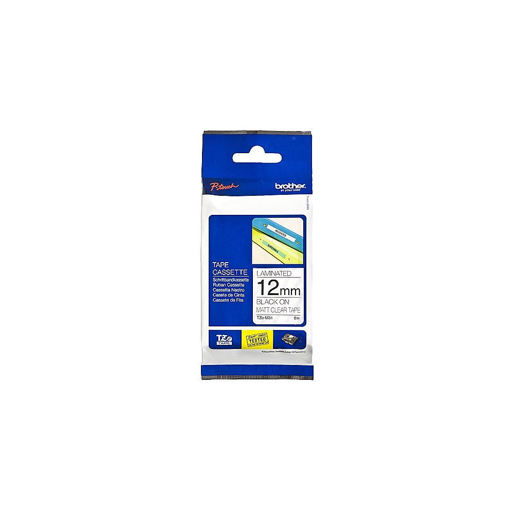 Brother TZe-M31 Schriftband, 12mm x 5m, schwarz auf transparent (matt)