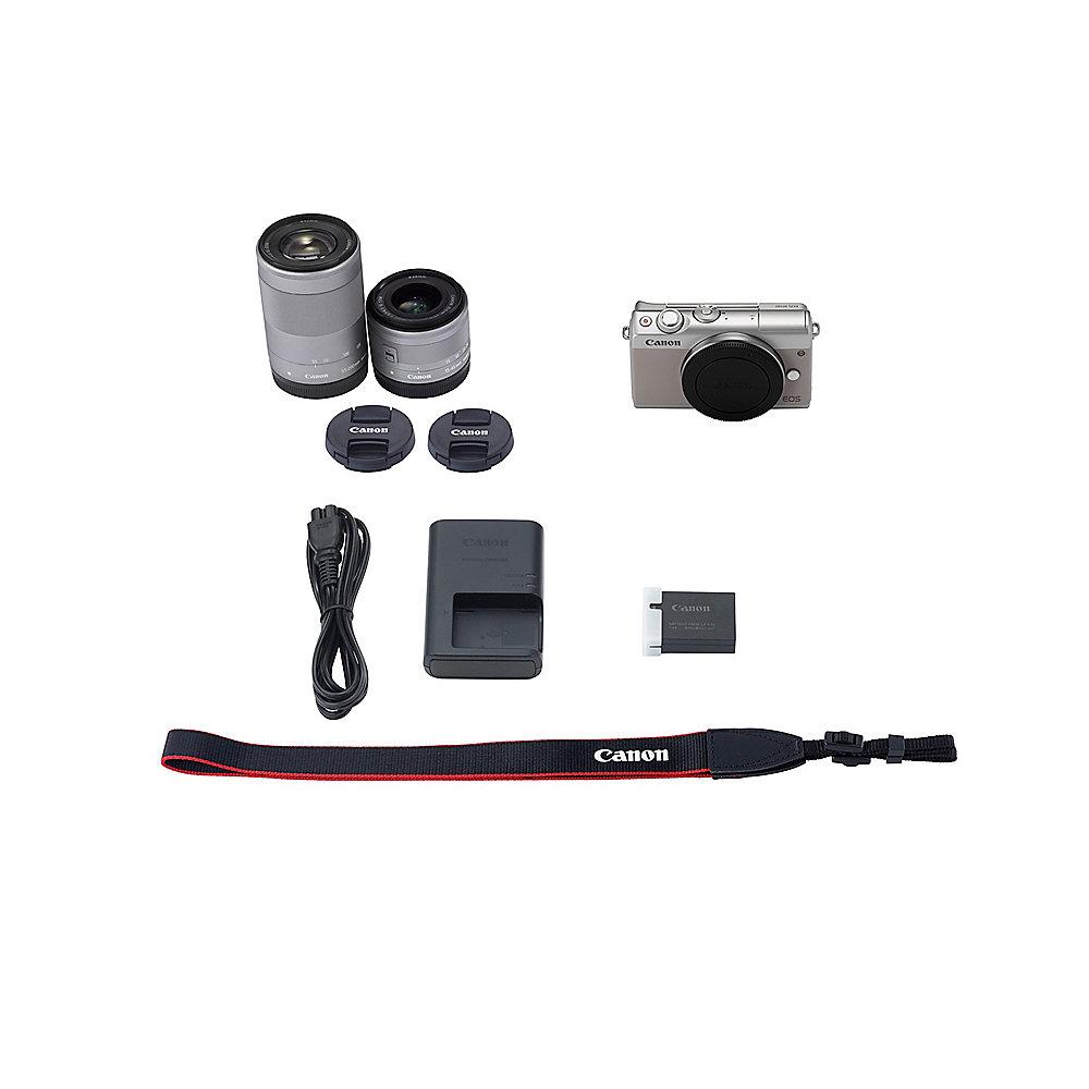 Canon EOS M100 Kit 15-45mm & 55-200mm Systemkamera grau, Canon, EOS, M100, Kit, 15-45mm, &, 55-200mm, Systemkamera, grau