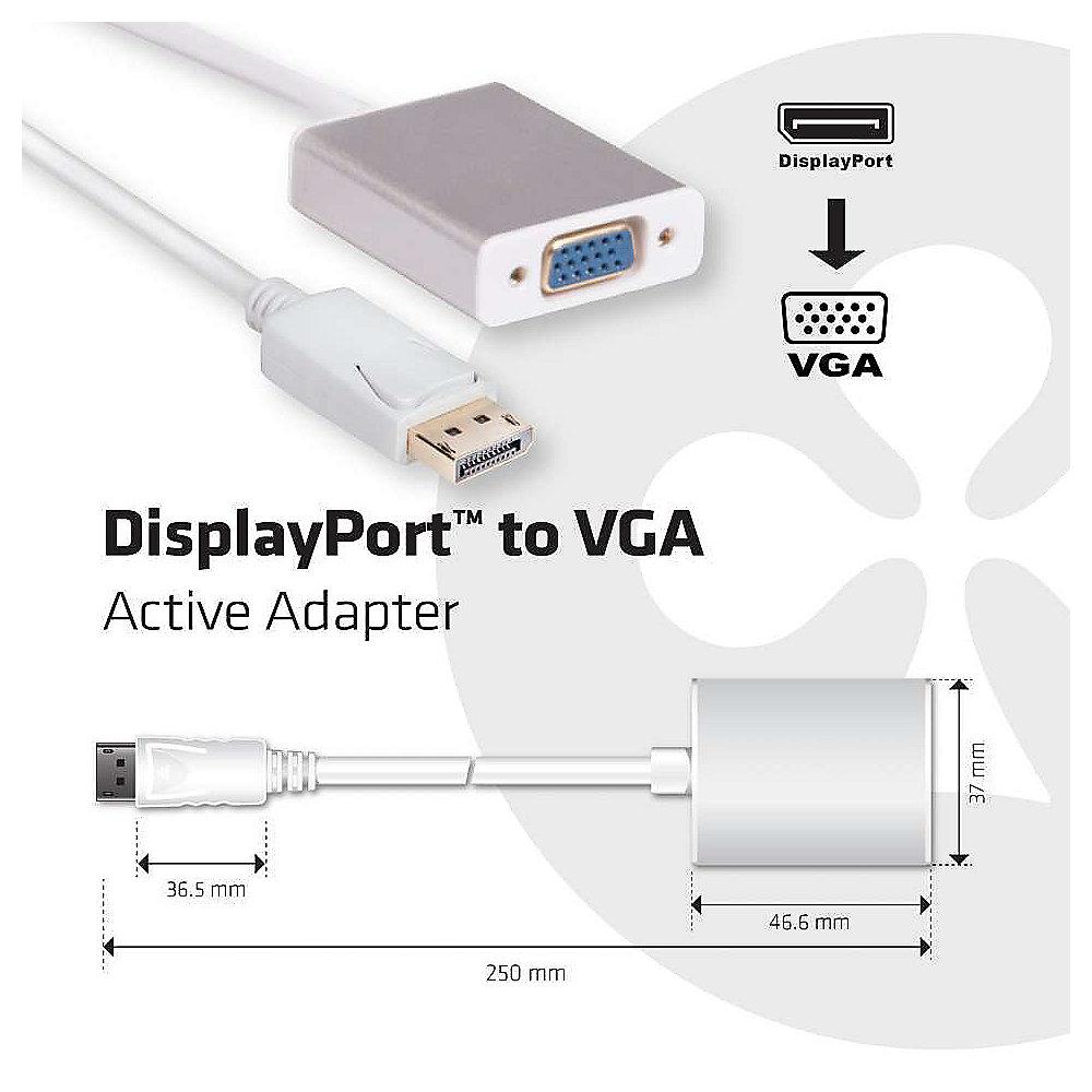 Club 3D DisplayPort Adapter 0,15m DP zu VGA aktiv St./Bu. weiß
